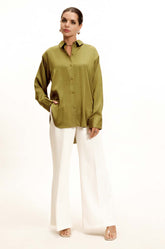 Satin Oversized Shirt - Light Green